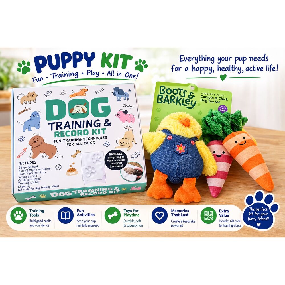 🐶 Puppy Training & Play Kit – Dog Training Record Kit + 3 Plush Toys